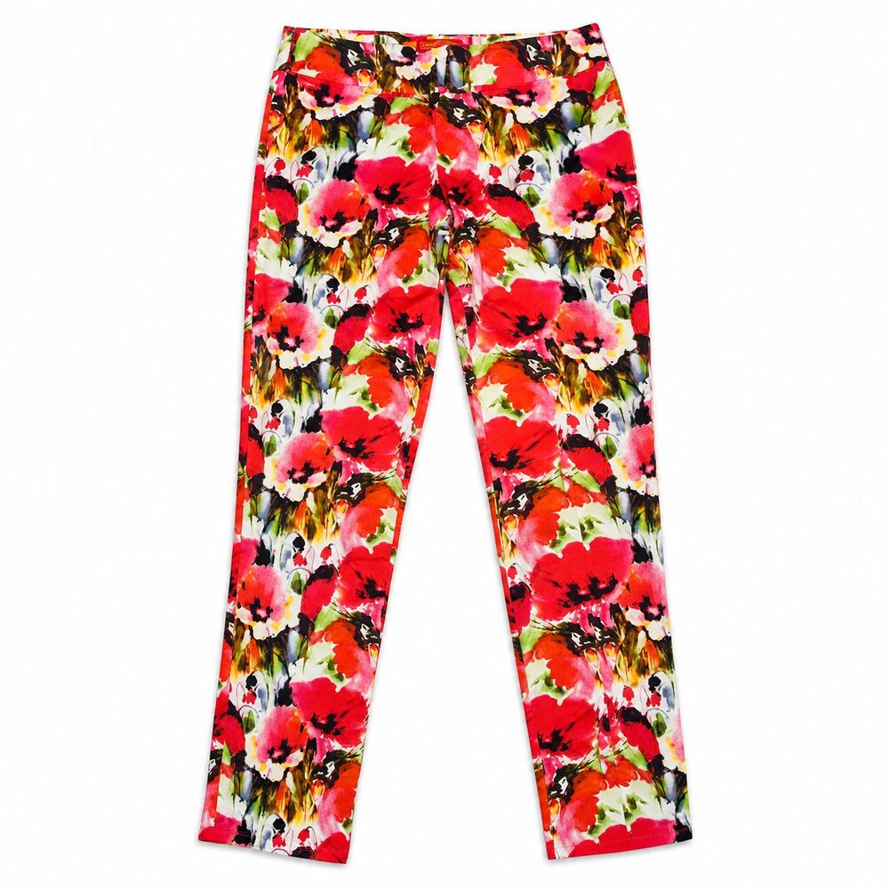 Krazy Larry Women's Size 4 Floral Pull-On Stretch Ankle Pants Made USA